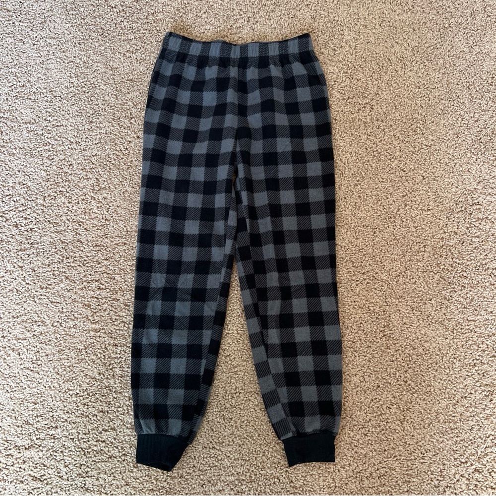 Hanes Boys Grey/Black Plaid Fleece Pajama Jogger Pants Size 6/7